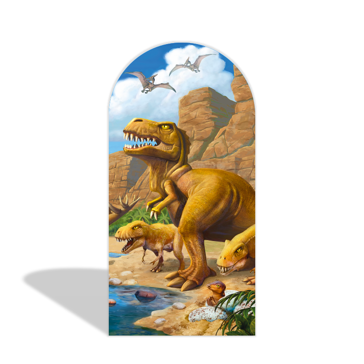 Dinosaur Cartoon Dino Thema Happy Birthday Bogenhintergrund Abdeckung Urzeit Party Deko