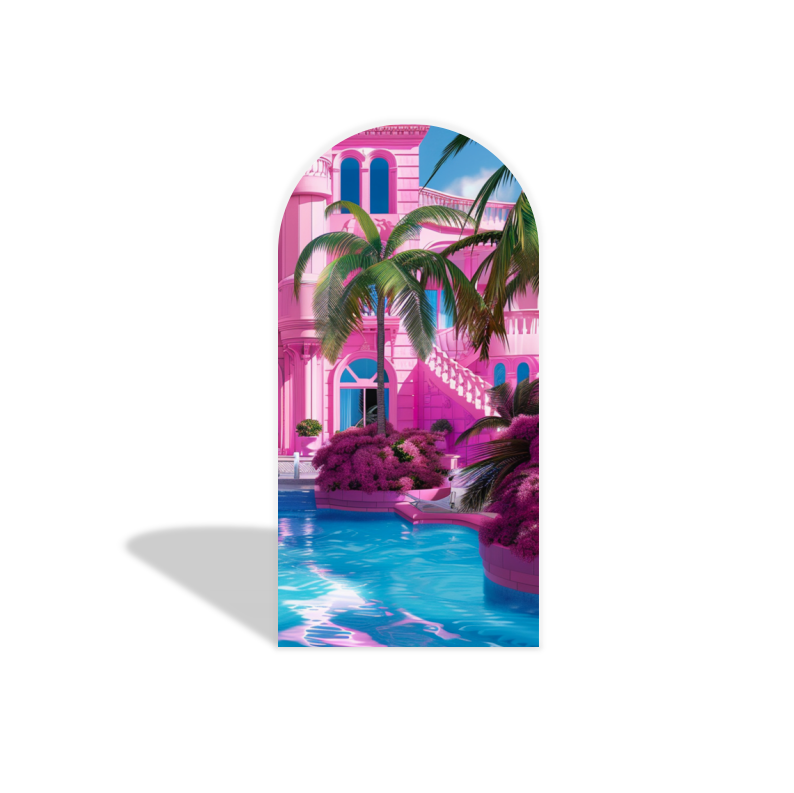Barbie House Thema Rosa Haus Bogenhintergrund Abdeckung Mädchen Geburtstag Party Deko