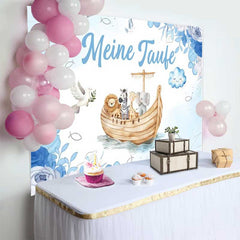 Lofaris Arche Noah Taufe Fotohintergrund Blaue Blumen Taube Jungen Babyparty
