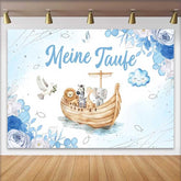 Lofaris Arche Noah Taufe Fotohintergrund Blaue Blumen Taube Jungen Babyparty
