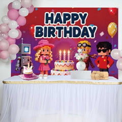 Lofaris Bunte Pixel Spielfiguren Geburtstag Hintergrund Gaming Party Kinder