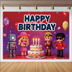 Lofaris Bunte Pixel Spielfiguren Geburtstag Hintergrund Gaming Party Kinder