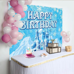 Lofaris Blaues Winterwunderland Eisschloss Happy Birthday Fotohintergrund Schneeflocken Deko