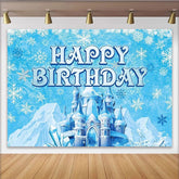 Lofaris Blaues Winterwunderland Eisschloss Happy Birthday Fotohintergrund Schneeflocken Deko