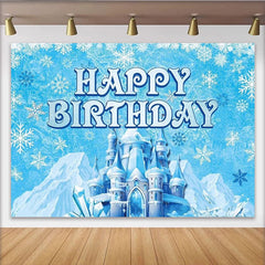 Lofaris Blaues Winterwunderland Eisschloss Happy Birthday Fotohintergrund Schneeflocken Deko