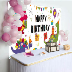 Lofaris Bunter fröhlicher Dinosaurier-Geburtstagspartyhintergrund für Kinder, mit Ballons, Geschenken und Cupcakes