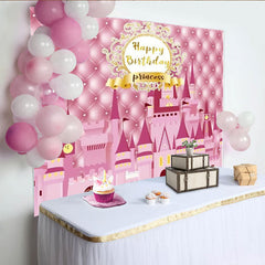 Lofaris Rosa und goldener Prinzessinnen-Schloss-Geburtstagshintergrund, für Mädchen und Kinder, festliche Fotokulisse