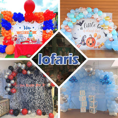 Lofaris Glitzernder Gold-Blau Geburtstagsfotohintergrund mit Luftballons und Sternen, festliche Kulisse für unvergessliche Fotos