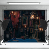 Retro Luxus Dunkel Zimmer Rot Vorhang Halloween Hintergrund