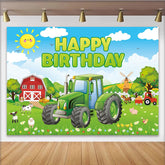 Lofaris Grüner Traktor Happy Birthday Hintergrund für Kinder, mit Bauernhoftieren und Scheune, fröhliche Partydekoration für Fotoshootings