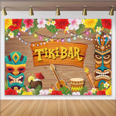 Lofaris Bunter Tiki-Party-Hintergrund mit Hawaii-Blumen und Masken, fröhliches Hintergrundbild für Sommerfeste und Event-Dekoration