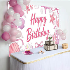 Lofaris Rosa Meerjungfrau Geburtstagshintergrund mit Happy Birthday Schriftzug, elegante Fotokulisse für Mädchenparty und Fotoshooting
