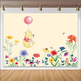 Lofaris Niedlicher Cartoon Blumen Geburtstagshintergrund mit rosa Ballon, wunderschöne Kulisse für Kinderpartys und Fotoshootings