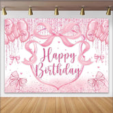Lofaris Rosa Happy Birthday Fotohintergrund für Mädchen mit Ballons, glitzernde Partydekoration und süße Fotokulisse für Feiern