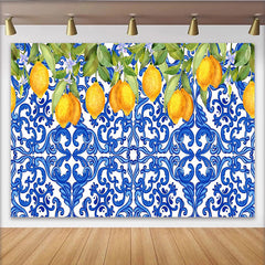 Lofaris Blau-weißer Zitronen-Kachelmuster Fotohintergrund mit mediterranem Design, elegante Kulisse für Sommerpartys und Fotoshootings