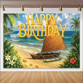 Lofaris Tropischer Happy Birthday Hintergrund mit Palmen und Meer, perfekte Fotokulisse für sommerliche Partys und Fotoshootings