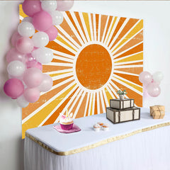 Lofaris Retro Sonnenstrahlen Hintergrund in Orange Gelb Weiß, sommerliche Vintage Fotokulisse für Party und professionelles Fotoshooting