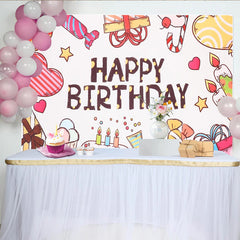Lofaris Bunter Happy Birthday Party-Geburtstagshintergrund mit Luftballons und Kuchen, fröhliche Fotowand für Kindergeburtstage