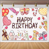 Lofaris Bunter Happy Birthday Party-Geburtstagshintergrund mit Luftballons und Kuchen, fröhliche Fotowand für Kindergeburtstage
