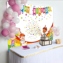 Lofaris Bunter Kindergeburtstag Hintergrund mit Regenbogen und Sternen, ideale Kulisse für unvergessliche Partyfotos und Feiern