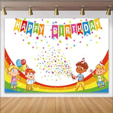 Lofaris Bunter Kindergeburtstag Hintergrund mit Regenbogen und Sternen, ideale Kulisse für unvergessliche Partyfotos und Feiern