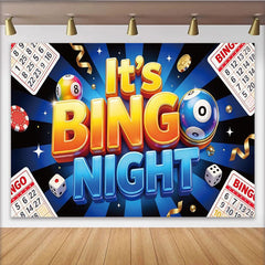 Lofaris Glänzender Bingoabend Hintergrund mit Spielkarten Würfeln und Chips, festliche Fotowand für Eventdekoration