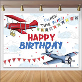 Lofaris Flugzeug-Geburtstagshintergrund für Jungen mit Wolken und Wimpeln, fröhliche Fotowand für Kinderparty Dekoration