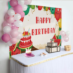Lofaris Fröhlicher Wassermelonen Geburtstagshintergrund mit bunten Luftballons, süße Fotowand für Kinderparty und Fotoshooting