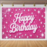 Lofaris Leuchtend pinker Glitzer Geburtstag Hintergrund mit Happy Birthday Schriftzug, funkelnde Partydekoration für Mädchen und Fotoshootings