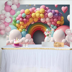 Lofaris Pastell Regenbogen-Ballon-Wolken Fotohintergrund für Kinder, verträumte Kulisse für Babyparty Geburtstag oder Fotoshooting