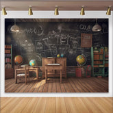 Lofaris Vintage Klassenzimmer Fotohintergrund mit Tafel und Holzfußboden, pädagogische Kulisse für Schulfotografie und Lernumgebung
