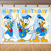 Lofaris Blau Gelber Comic-Geburtstagshintergrund mit Happy Birthday Schriftzug, fröhliche Fotowand für Kindergeburtstag und Partydekoration