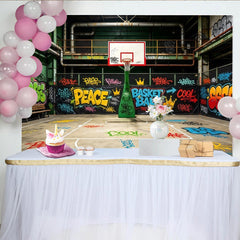 Lofaris Bunter Urbaner Graffiti Basketball Fotohintergrund mit Street-Art Elementen, dynamische Kulisse für coole Fotoshootings