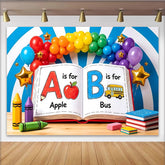 Lofaris Alphabet-Geburtstagshintergrund für Kinder mit bunten Luftballons, fröhliche Kulisse für Fotoshootings und Lernpartys