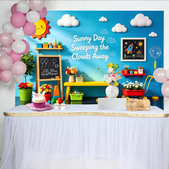 Lofaris Fröhlicher Kinderzimmer-Hintergrund mit Sonne Wolken und bunten Spielsachen, Kinderfotografie und Spielbereich Dekoration