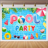 Lofaris Lebhafter Poolparty Hintergrund mit aufblasbaren Buchstaben und Bällen, ideale Fotowand für fröhliche Sommerpartys und Events