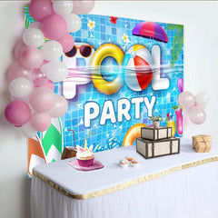 Lofaris Lebhafter Poolparty-Hintergrund mit Schwimmreifen und Strandball, perfekte Partydekoration für Sommerfeste und Fotoshootings
