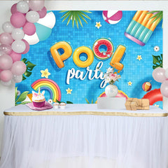 Lofaris Bunter Poolparty-Hintergrund mit aufblasbaren Buchstaben, fröhliche Fotowand für Sommerpartys und Fotoshootings