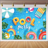 Lofaris Bunter Poolparty-Hintergrund mit aufblasbaren Buchstaben, fröhliche Fotowand für Sommerpartys und Fotoshootings