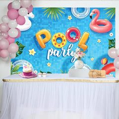 Lofaris Bunter Poolparty Hintergrund mit Einhorn und Flamingo, sommerliche Fotokulisse für Kinderpartys und Fotoshootings
