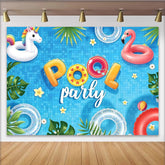 Lofaris Bunter Poolparty Hintergrund mit Einhorn und Flamingo, sommerliche Fotokulisse für Kinderpartys und Fotoshootings