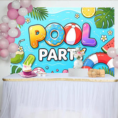 Lofaris Fröhlicher Poolparty-Fotohintergrund mit Kokosnuss und Strandbällen, perfekte Kulisse für Sommerfeste und professionelle Fotoshootings