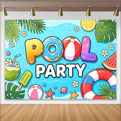 Lofaris Fröhlicher Poolparty-Fotohintergrund mit Kokosnuss und Strandbällen, perfekte Kulisse für Sommerfeste und professionelle Fotoshootings