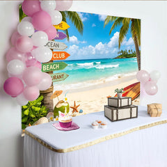 Lofaris Tropischer Strand-Fotohintergrund mit Palmen, Ozean und Surfbrettern, sommerliche Kulisse für Fotografie und Partydekoration
