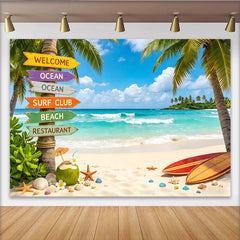 Lofaris Tropischer Strand-Fotohintergrund mit Palmen, Ozean und Surfbrettern, sommerliche Kulisse für Fotografie und Partydekoration
