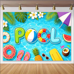 Lofaris Bunter Pool-Fotohintergrund mit Schwimmringen und Sommer-Elementen, perfekte Kulisse für Sommerpartys und Fotoshootings