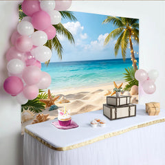 Lofaris Tropischer Strand-Hintergrund mit Palmen Lichterketten und Muscheln, ideale Kulisse für Sommerfotografie und Party