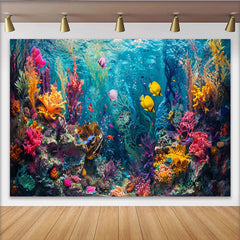 Lofaris Farbenfroher Unterwasserwelt Hintergrund mit Korallenriffen und Fischen, Fotokulisse für Studioaufnahmen und Eventdekoration