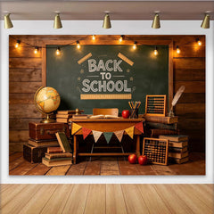 Lofaris Rustikaler Schulanfangshintergrund mit Tafel und Büchern, Vintage Fotokulisse für Einschulungsfeier und Fotostudio