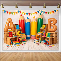 Lofaris Bunter Schul-Fotohintergrund mit ABC Buchstaben und Stiften, ideale Lernkulisse für Klassenzimmer und professionelles Fotostudio